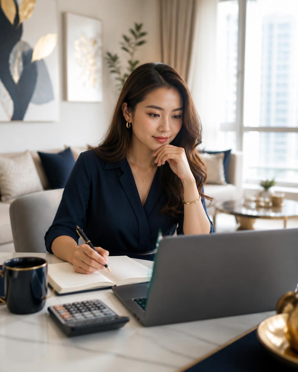 Singapore professional reviewing personal loan options on a laptop at home